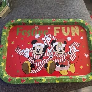 Disney Christmas Mickey and Minnie Tray- Rectangular Tin Serving Tray- 13.5" L